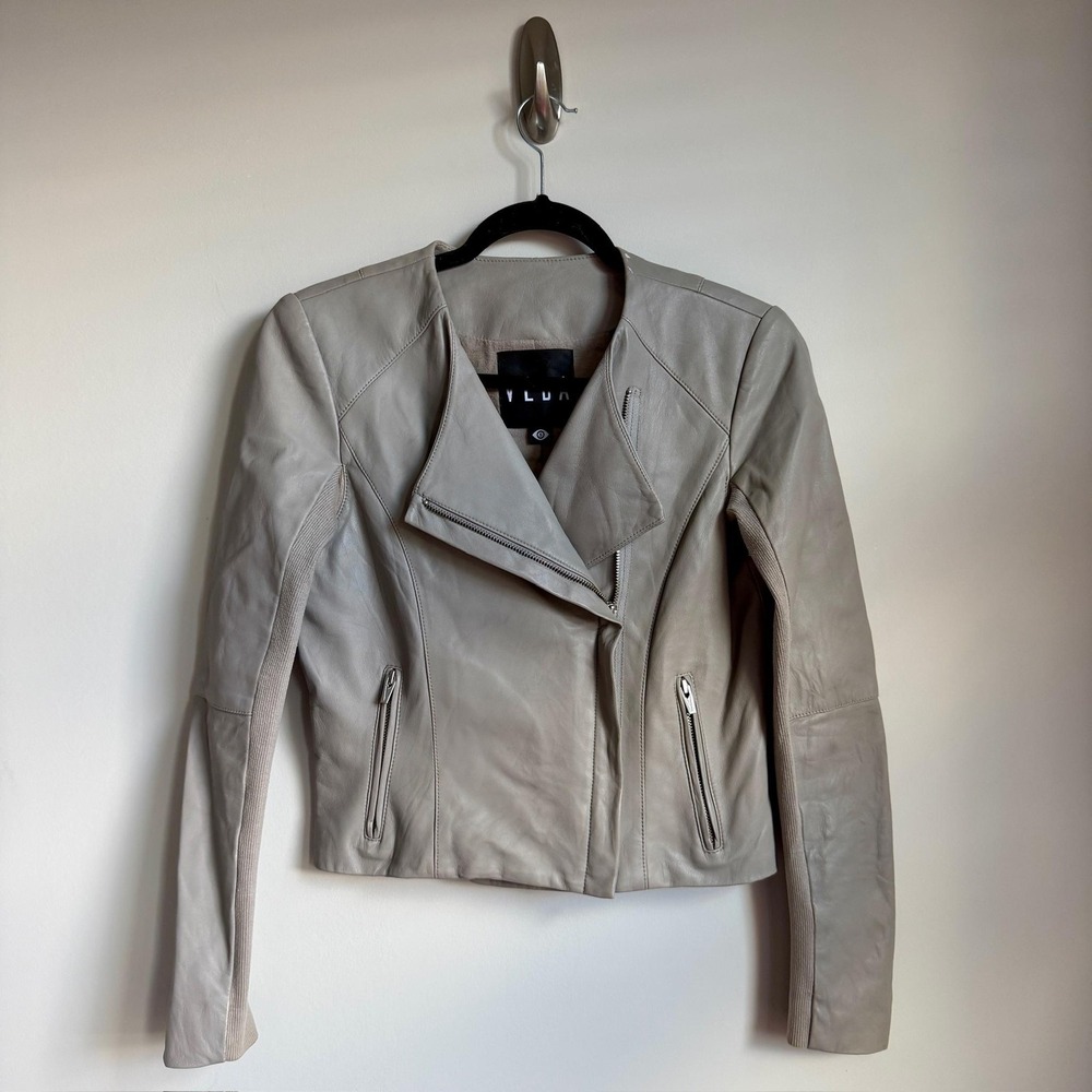 VEDA Leather Jacket‎ Womens Small Light Gray Moto Biker Asymmetrical Zip Pockets